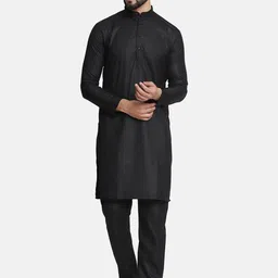 TAHVO Men Black Pure Cotton Kurta with Pyjamas-picture-42