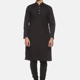 Sethukrishna Men Black Pure Cotton Kurta with Pyjamas-image-41