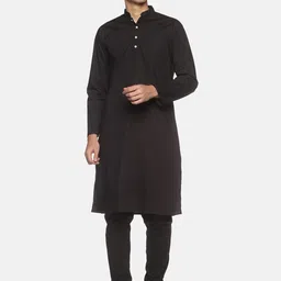 Sethukrishna Men Black Pure Cotton Kurta with Pyjamas-image-40
