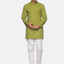 Sethukrishna Men Green Pure Cotton Kurta with Pyjamas-picture-10