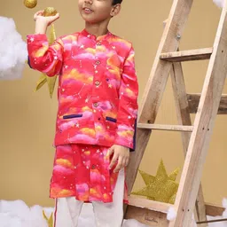 Little Shiro Boys Rise At Dawn Printed Pure Cotton Kurta & Pyjama With Nehru jacket-36
