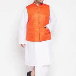 VASTRAMAY Size Men White Pure Cotton Kurta with Dhoti Pants & Nehru Jacket-15