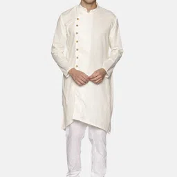 Sethukrishna Men Off White Angrakha Pure Cotton Kurta with Churidar-picture-31