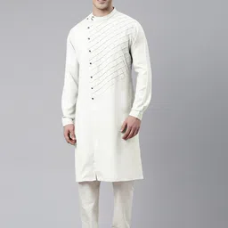 TheEthnic.Co Self Design Band Collar Pure Cotton Kurta with Pyjamas-picture-6