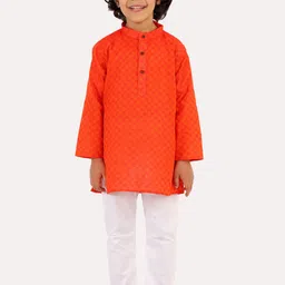 Superminis Boys Orange Regular Pure Cotton Kurta with Pyjamas-14