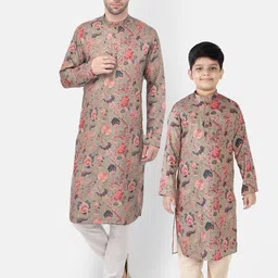 TABARD Boys Green Floral Printed Pure Cotton Kurta with Pyjamas-9