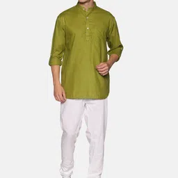 Sethukrishna Men Olive Green Regular Pure Cotton Kurta with Churidar-image-50