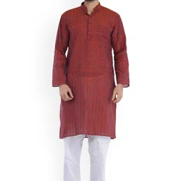 Exotic India Mandarin Collar Regular Pure Cotton Kurta with Pyjamas-picture-42