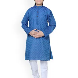 Baba & Baby Boys Geometric Woven Design Thread Work Pure Cotton Straight Kurta With Pyjama-13