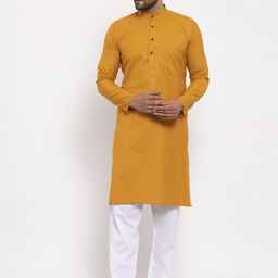 Jompers Men Mustard Yellow Pure Cotton Kurta with Pyjamas-40
