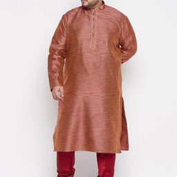 VASTRAMAY Men Plus Size Maroon Woven Regular Kurta with Churidar-picture-21
