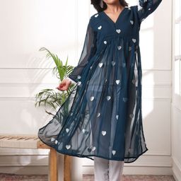 PRENEA Women Embroidered Pleated Thread Work Kurta with Pyjamas-image-78