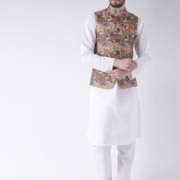 Hangup Men Mandarin Collar Kurta with Pyjamas & Nehru Jacket-picture-52