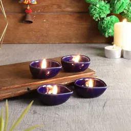 MIAH Decor 4-Pcs Blue Ceramic Diyas-49