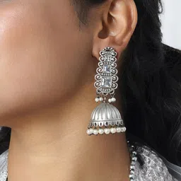 TEEJH Dome Shaped Oxidised Jhumkas-image-67