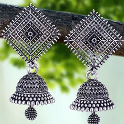 MEENAZ Pack of 4 Oxidised Silver Plated Silver Jhumkas-16
