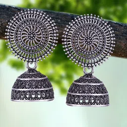 MEENAZ Pack of 4 Oxidised Silver Plated Silver Jhumkas-46
