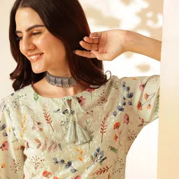 Anouk Off White Floral Printed Thread Work Pure Cotton Straight Kurta-image-55