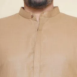John Pride Plus Size Band Collar Regular Linen Kurta With Pyjamas image 5