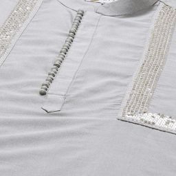 KISAH Men Grey Sequinned Kurta with Churidar Set image 2
