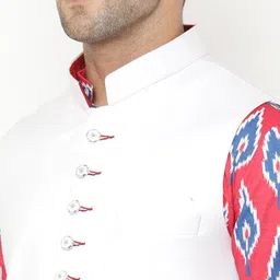 Hangup Men Red Printed Kurta with Pyjamas & Nehru Jacket image 3