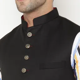 Hangup Men White Printed Kurta with Pyjamas & Nehru Jacket image 2