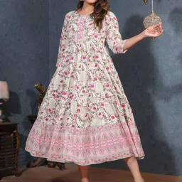 SIPET Floral Printed Round Neck Three-Quarter Sleeves Anarkali Kurta image 4