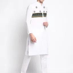 DEVOILER Ethnic Motifs Printed Band Collar Kurta with Pyjamas image 3