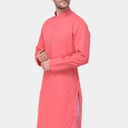 SG LEMAN Men Peach-Coloured Thread Work Kurta image 3