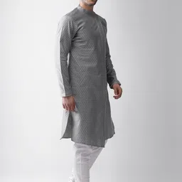 KISAH Men Grey Regular Kurta with Pyjamas image 4