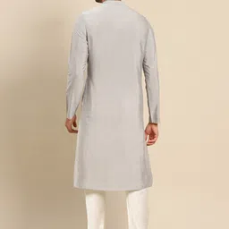 KISAH Men Grey Sequinned Kurta with Churidar Set image 4