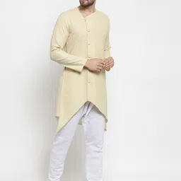 TREEMODA Asymmetric Hemline Regular Linen Kurta With Pyjamas image 4