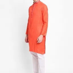 DEVOILER Men Peach-Coloured Thread Work Kurta image 3