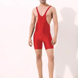Wrestling Cut Sleeves Reversible Plain Wrestling Solid Men Red Swimsuit-image-47