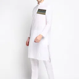 DEVOILER Ethnic Motifs Printed Band Collar Kurta With Pyjamas image 5