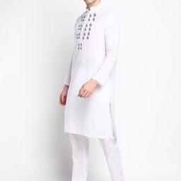 DEVOILER Ethnic Motifs Printed Band Collar Long Sleeve Regular Kurta With Pyjamas image 5