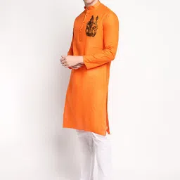 DEVOILER Ethnic Motifs Printed Band Collar Long Sleeve Regular Kurta With Pyjama image 5