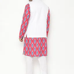 Hangup Men Red Printed Kurta with Pyjamas & Nehru Jacket image 2
