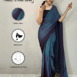 Ready to Wear Solid/Plain, Ombre, Embellished Bollywood Georgette, Chiffon Saree-image-43