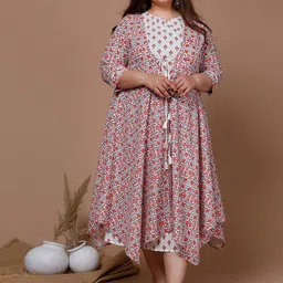 MIRAVAN Plus Size Women Floral Printed Cotton Sleeveless Kurta With Shrug-48