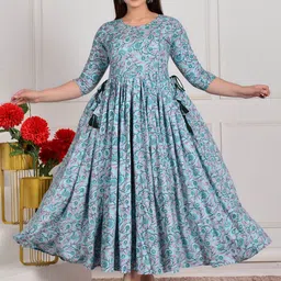 Gujari Women Floral Printed Flared Sleeves Floral Anarkali Kurta-image-17