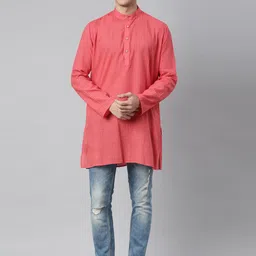 TATTVA Men Fuchsia Thread Work Kurta image 5