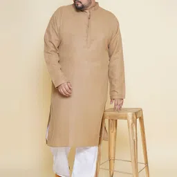 John Pride Plus Size Band Collar Regular Linen Kurta With Pyjamas image 3