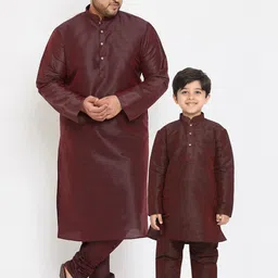 VASTRAMAY Boys Burgundy Kurta with Pyjamas-53