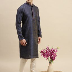 Sanwara Men Blue Art Silk Kurta with Pyjama Set-image-16