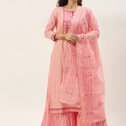 SheWill Women Pink Embroidered Gotta Patti Kurta with Sharara & Dupatta-picture-37