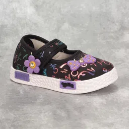 Lil Lollipop Girls Printed Applique Detail Velcro Ballerinas-image-6