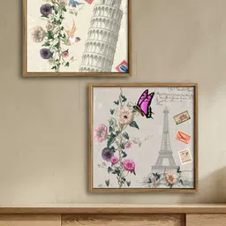 Art Street Set Of 2 Multi-Coloured  Buttrerfly Paris Italy Canvas Painting Wall Art-24