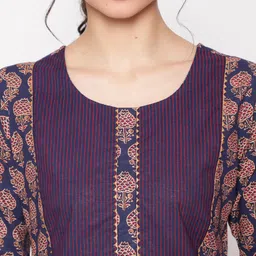 GLAM ROOTS Ethnic Motifs Printed Pure Cotton Kurta With Trouser & Dupatta image 2