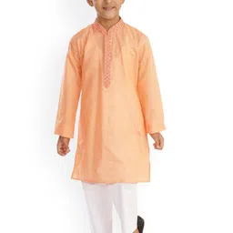 JBN Creation Boys Peach-Coloured Thread Work Kurta with Pyjamas-74
